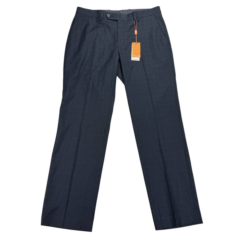 Tallia Mens Classic Fit Plaid Stretch Suit Pants Navy Blue 33x30